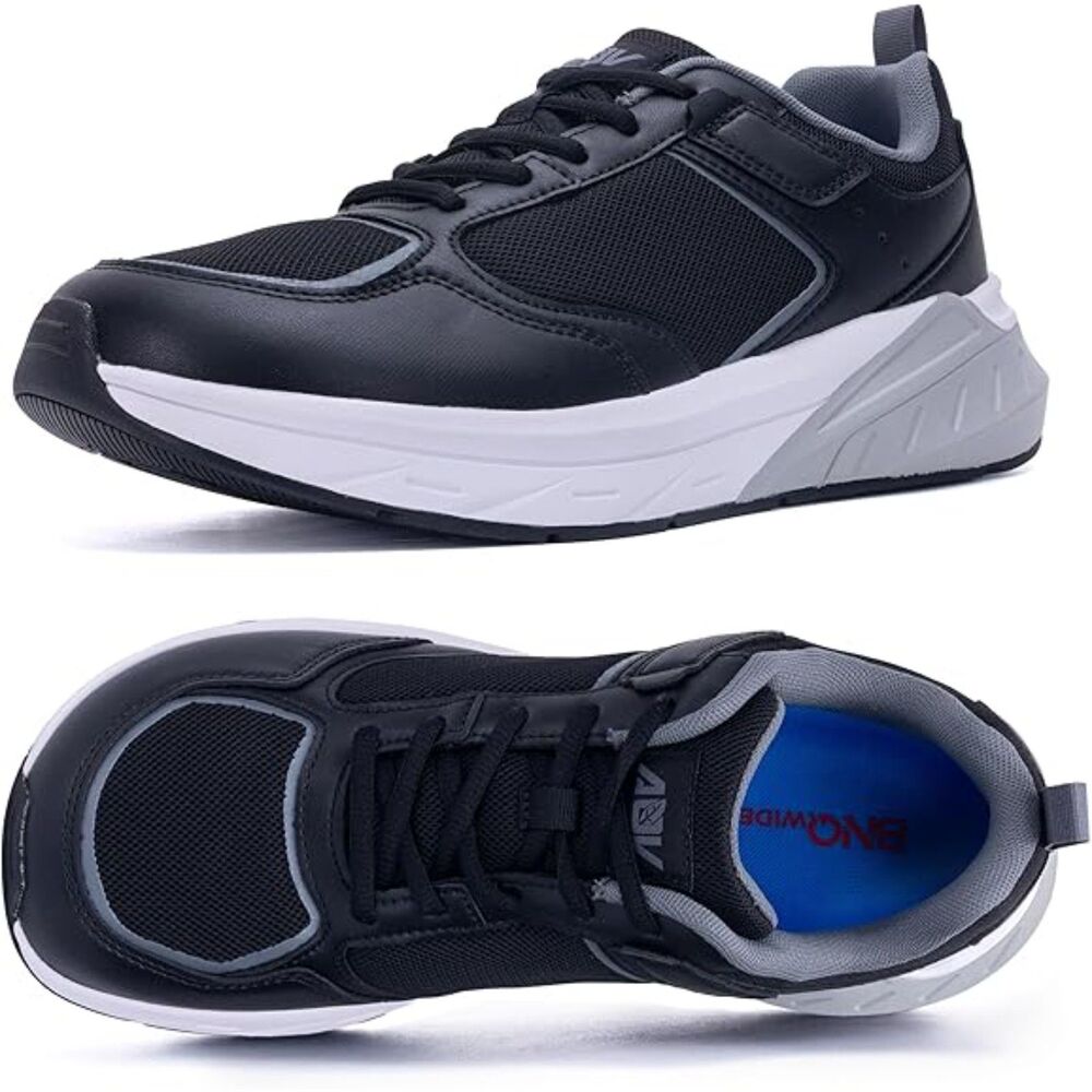 Men's Black White Slip Rubber Sole Closed Toe Comfortable Wide Sneakers
